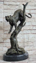 Load image into Gallery viewer, Puma Cougar Mountain Lion on Tree Branch Bronze Statue Sculpture Figurine Decor
