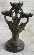 Load image into Gallery viewer, Two Headed Elephant Candle Holder Bronze Sculpture Marble Base Figurine Statue