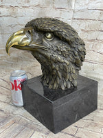 Hot Cast Bronze American Bald Eagle Head Bust Statue Sculpture on Marble Base