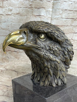 Hot Cast Bronze American Bald Eagle Head Bust Statue Sculpture on Marble Base