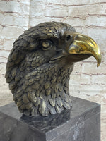 Hot Cast Bronze American Bald Eagle Head Bust Statue Sculpture on Marble Base