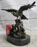 Load image into Gallery viewer, Eagle Landing on Waves Water Bronze Metal Statue Sculpture Figurine Decor Signed