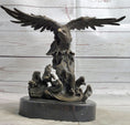 Load image into Gallery viewer, Eagle Landing on Waves Water Bronze Metal Statue Sculpture Figurine Decor Signed