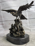 Load image into Gallery viewer, Eagle Landing on Waves Water Bronze Metal Statue Sculpture Figurine Decor Signed