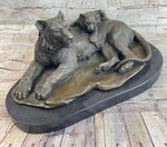 Tiger Family Mother & Cub Bronze Statue Sculpture Figure Marble Base Original Art 8