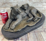 Tiger Family Mother & Cub Bronze Statue Sculpture Figure Marble Base Original Art 8