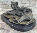 Tiger Family Mother & Cub Bronze Statue Sculpture Figure Marble Base Original Art 8