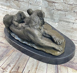 Tiger Family Mother & Cub Bronze Statue Sculpture Figure Marble Base Original Art 8