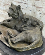 Tiger Family Mother & Cub Bronze Statue Sculpture Figure Marble Base Original Art 8