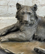 Tiger Family Mother & Cub Bronze Statue Sculpture Figure Marble Base Original Art 8