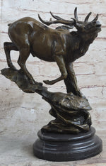 Bronze Marble Statue Elk Deer Stag Hunter Wildlife Art Sculpture Figure Lost Wax