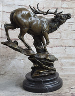 Bronze Marble Statue Elk Deer Stag Hunter Wildlife Art Sculpture Figure Lost Wax
