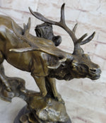 Bronze Marble Statue Elk Deer Stag Hunter Wildlife Art Sculpture Figure Lost Wax