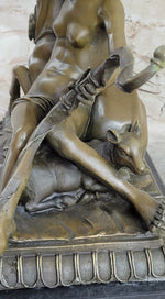 Greek Goddess Artemis Roman Diana Huntress Nude Bronze Sculpture w/ Deer by Milo