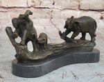 Three Elephants Family - Hot Cast Bronze Sculpture of African Wildlife on Marble Base