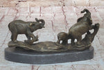 Three Elephants Family - Hot Cast Bronze Sculpture of African Wildlife on Marble Base