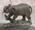 Three Elephants Family - Hot Cast Bronze Sculpture of African Wildlife on Marble Base