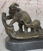 Three Elephants Family - Hot Cast Bronze Sculpture of African Wildlife on Marble Base