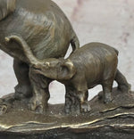 Three Elephants Family - Hot Cast Bronze Sculpture of African Wildlife on Marble Base