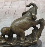 Three Elephants Family - Hot Cast Bronze Sculpture of African Wildlife on Marble Base