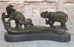 Three Elephants Family - Hot Cast Bronze Sculpture of African Wildlife on Marble Base