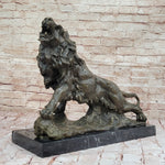 Majestic Bronze Lion in Roaring Pose – Dynamic Wildlife Sculpture on Marble Base