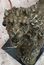 Majestic Bronze Lion in Roaring Pose – Dynamic Wildlife Sculpture on Marble Base