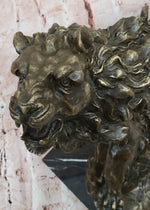 Majestic Bronze Lion in Roaring Pose – Dynamic Wildlife Sculpture on Marble Base