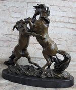 Dueling Stallion Horses Rearing Horse Bronze Statue Sculpture Decor Marble Base Original