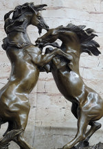 Dueling Stallion Horses Rearing Horse Bronze Statue Sculpture Decor Marble Base Original