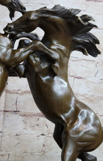 Dueling Stallion Horses Rearing Horse Bronze Statue Sculpture Decor Marble Base Original