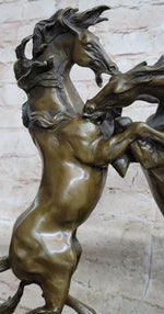 Dueling Stallion Horses Rearing Horse Bronze Statue Sculpture Decor Marble Base Original