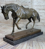 Extra Large Original Bronze Sculpture Horse Trots Stallion Marble Base Figurine