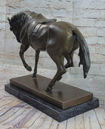 Extra Large Original Bronze Sculpture Horse Trots Stallion Marble Base Figurine