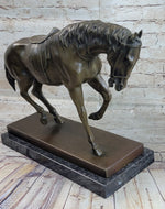 Extra Large Original Bronze Sculpture Horse Trots Stallion Marble Base Figurine