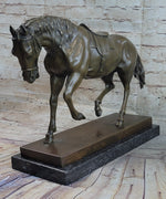Extra Large Original Bronze Sculpture Horse Trots Stallion Marble Base Figurine