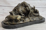 Handmade Vintage Lecourtier Wild Boar & Dogs Bronze Sculpture Figurine Figure