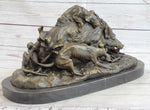 Handmade Vintage Lecourtier Wild Boar & Dogs Bronze Sculpture Figurine Figure