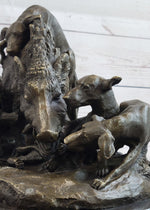 Handmade Vintage Lecourtier Wild Boar & Dogs Bronze Sculpture Figurine Figure