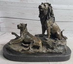 Male and Female Lions African Lion Safari Savannah Bronze Sculpture Statue Art Decor