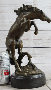 Rearing Horse Bronco Stallion Bronze Statue Sculpture Figure Marble Base 12