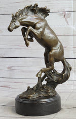 Rearing Horse Bronco Stallion Bronze Statue Sculpture Figure Marble Base 12