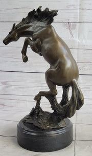 Rearing Horse Bronco Stallion Bronze Statue Sculpture Figure Marble Base 12