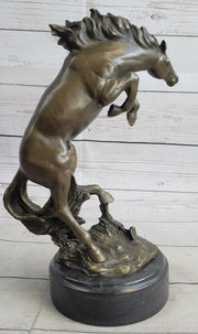 Rearing Horse Bronco Stallion Bronze Statue Sculpture Figure Marble Base 12