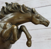 Rearing Horse Bronco Stallion Bronze Statue Sculpture Figure Marble Base 12