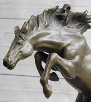 Rearing Horse Bronco Stallion Bronze Statue Sculpture Figure Marble Base 12