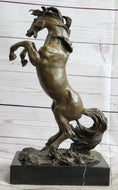 Load image into Gallery viewer, Rearing Horse Bronze Metal Statue Sculpture Figure on Marble Base