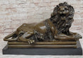 Load image into Gallery viewer, Roaring Guardian Lion Laying Down Bronze Statue Sculpture on Marble Base after Antoine Barye