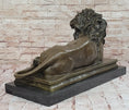 Load image into Gallery viewer, Guardian Lion Bronze Metal Figure Sculpture Statue on Marble Base after Antoine Barye
