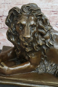 Load image into Gallery viewer, Guardian Lion Bronze Metal Figure Sculpture Statue on Marble Base after Antoine Barye